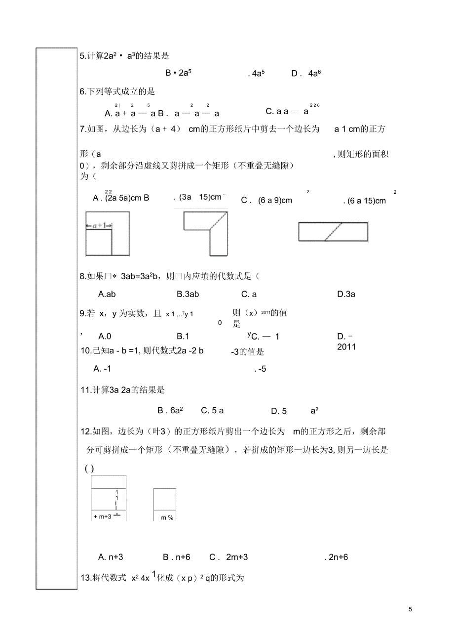 完整初中数学整式与因式分解教案_第5页