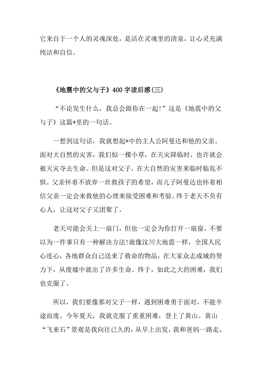 《地震中的父与子》读后感读书心得400字五篇_第4页