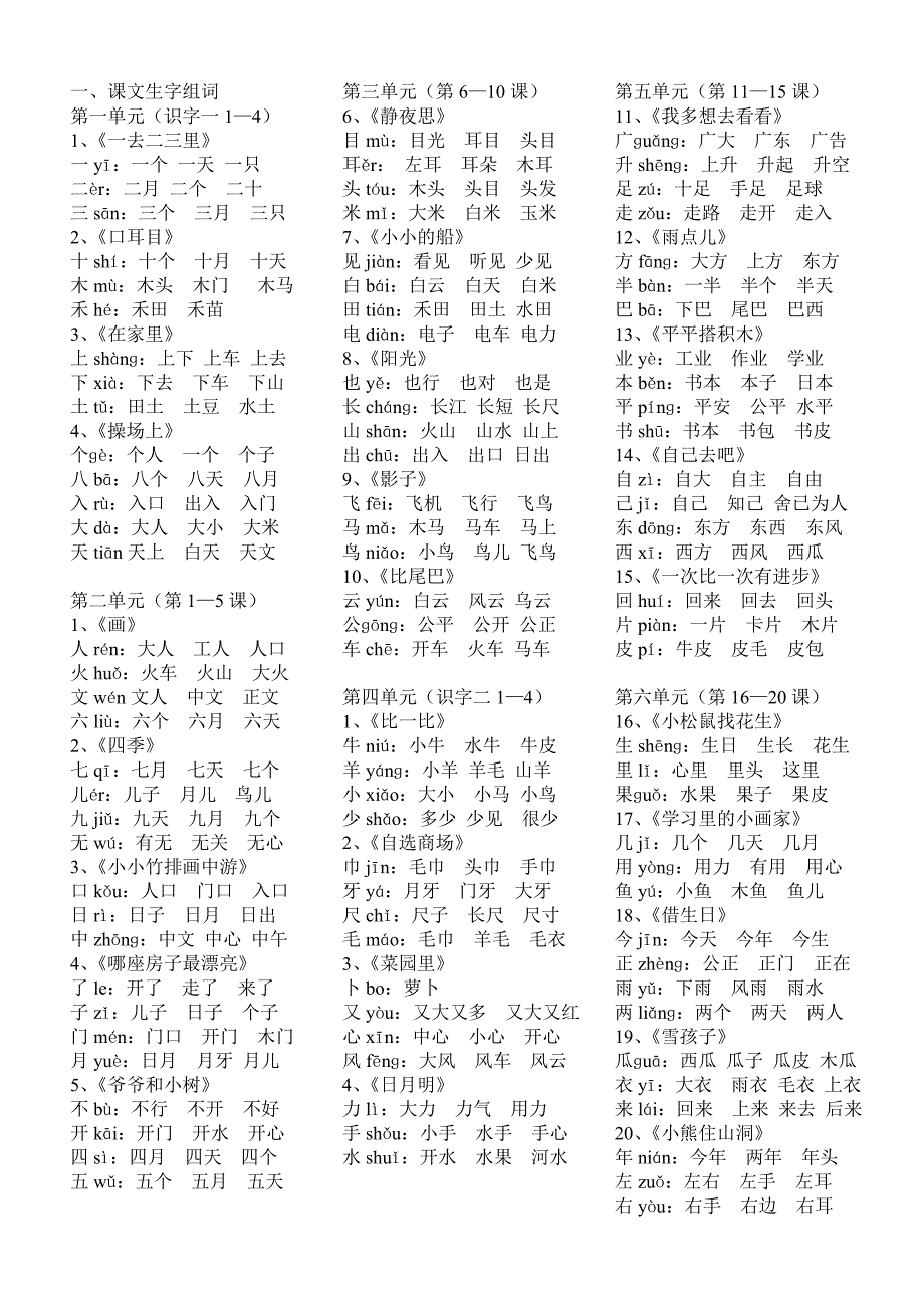 一年级语文上册期末学生复习资料.doc_第1页