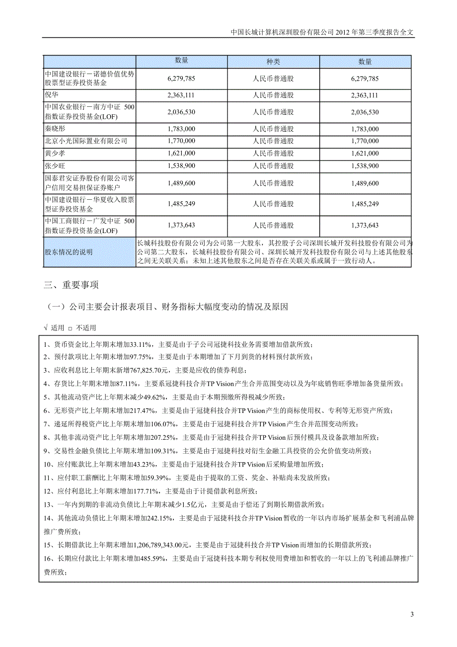 长城电脑：第三季度报告全文_第3页