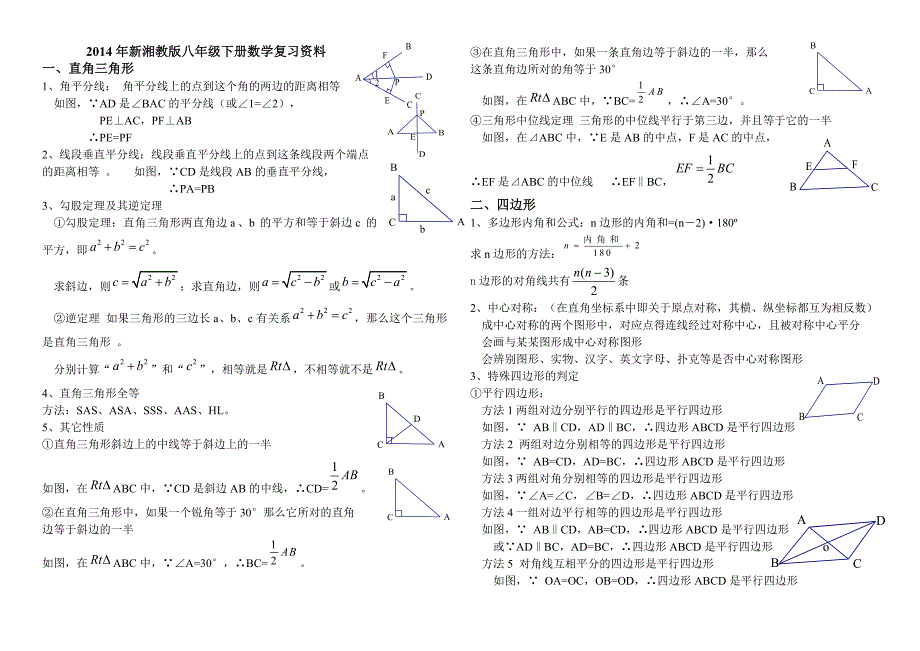 2017年新湘教版八年级下册数学各章节知识点复习资料_第1页