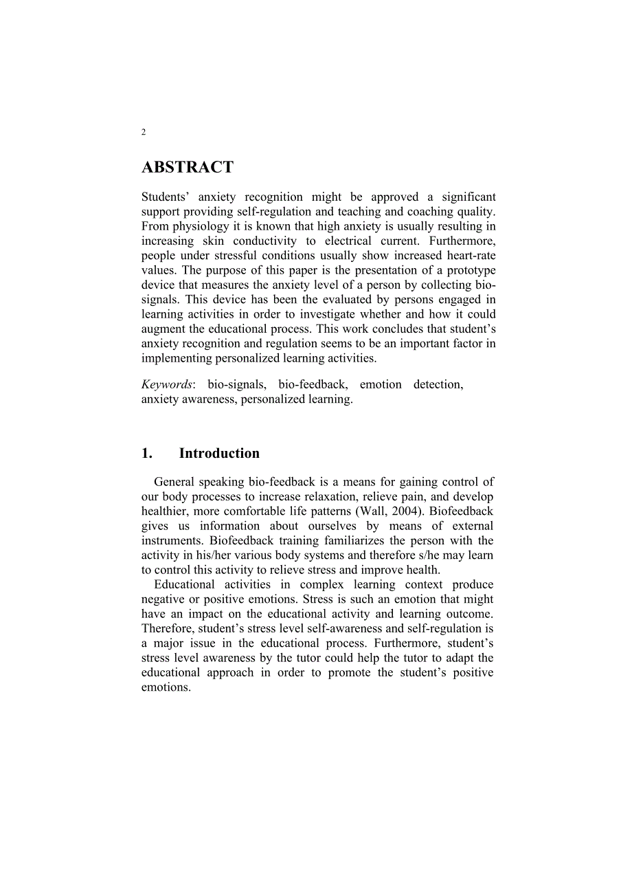 AugmentingtheEducationalProcessUsingaPrototypeBioFeedbackDeviceforAnxietyAwareness_第2页