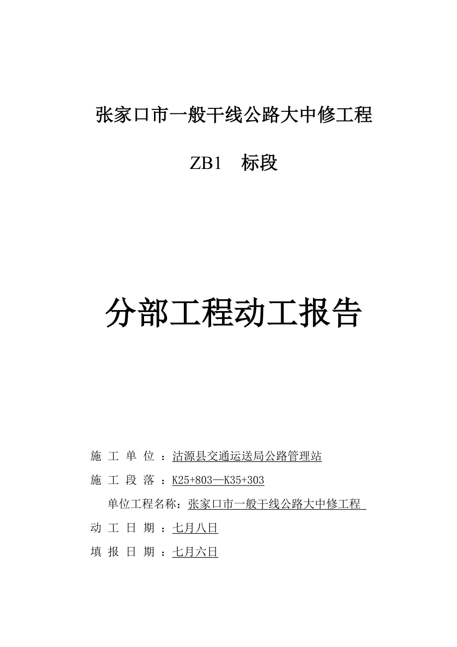 分部开工专项报告标线_第1页