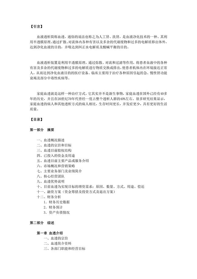 血透商业计划书