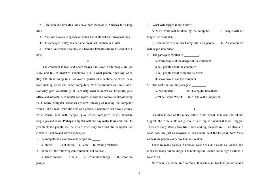 福建省2011年高职单招英语试卷.doc_第5页