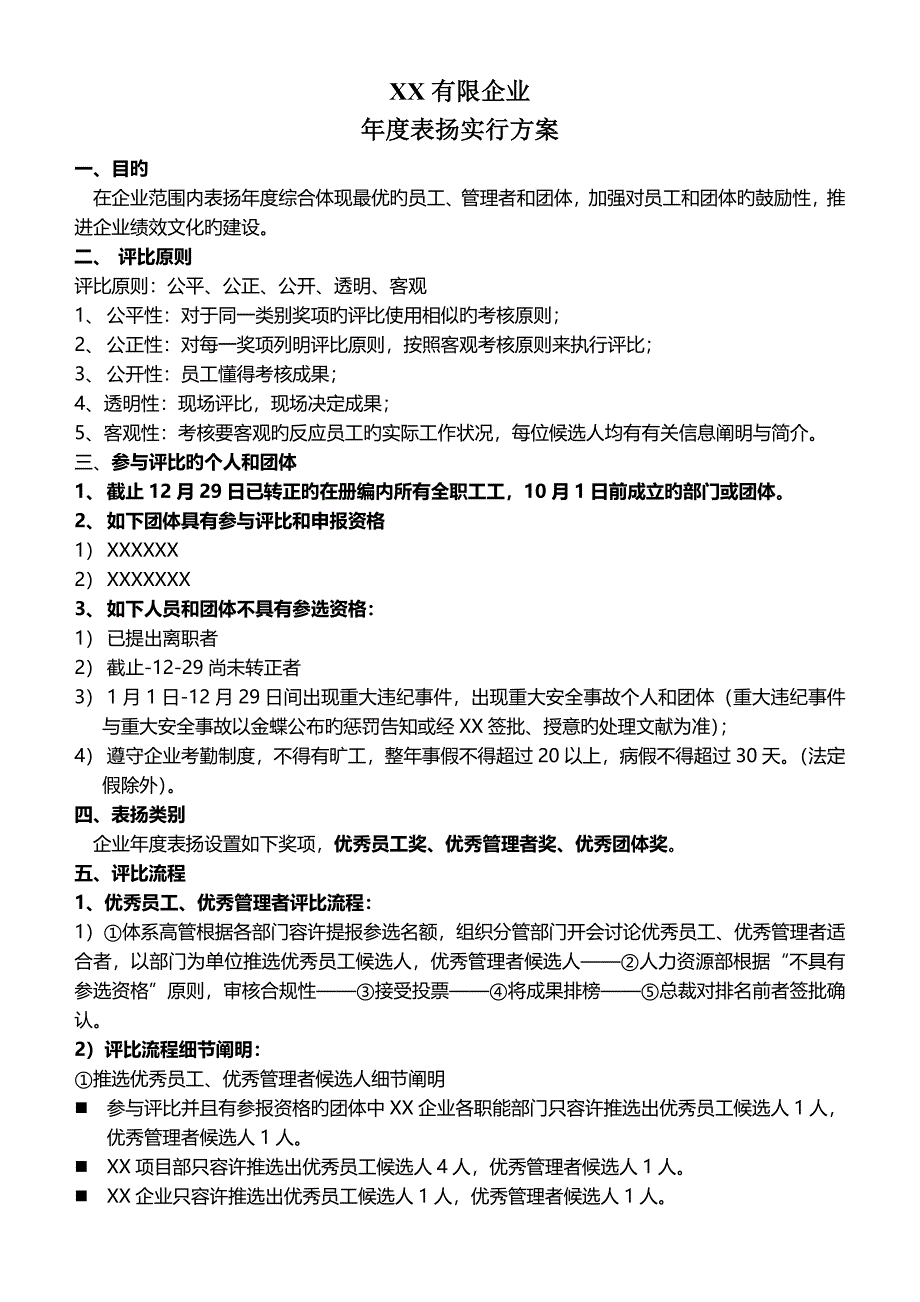 公司年度评优方案非网络投票版_第1页