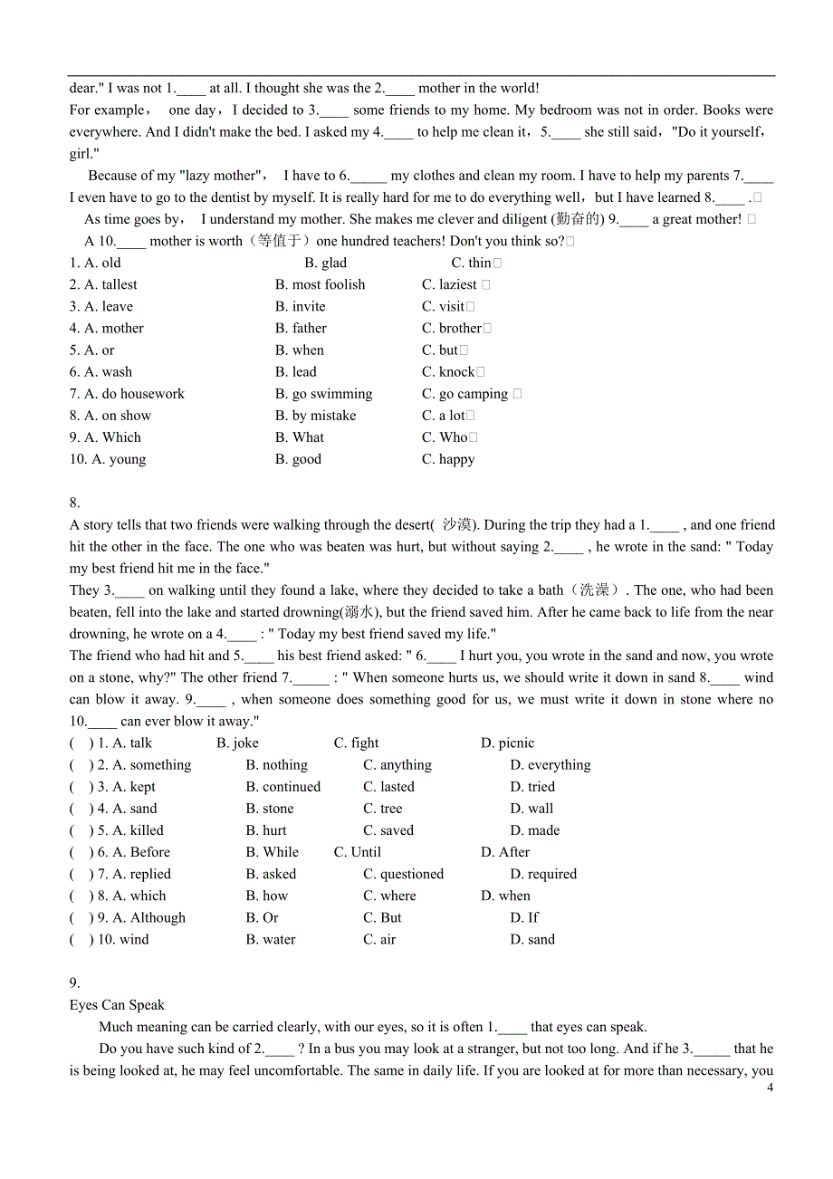 初中英语完形填空十篇(含答案).doc_第4页