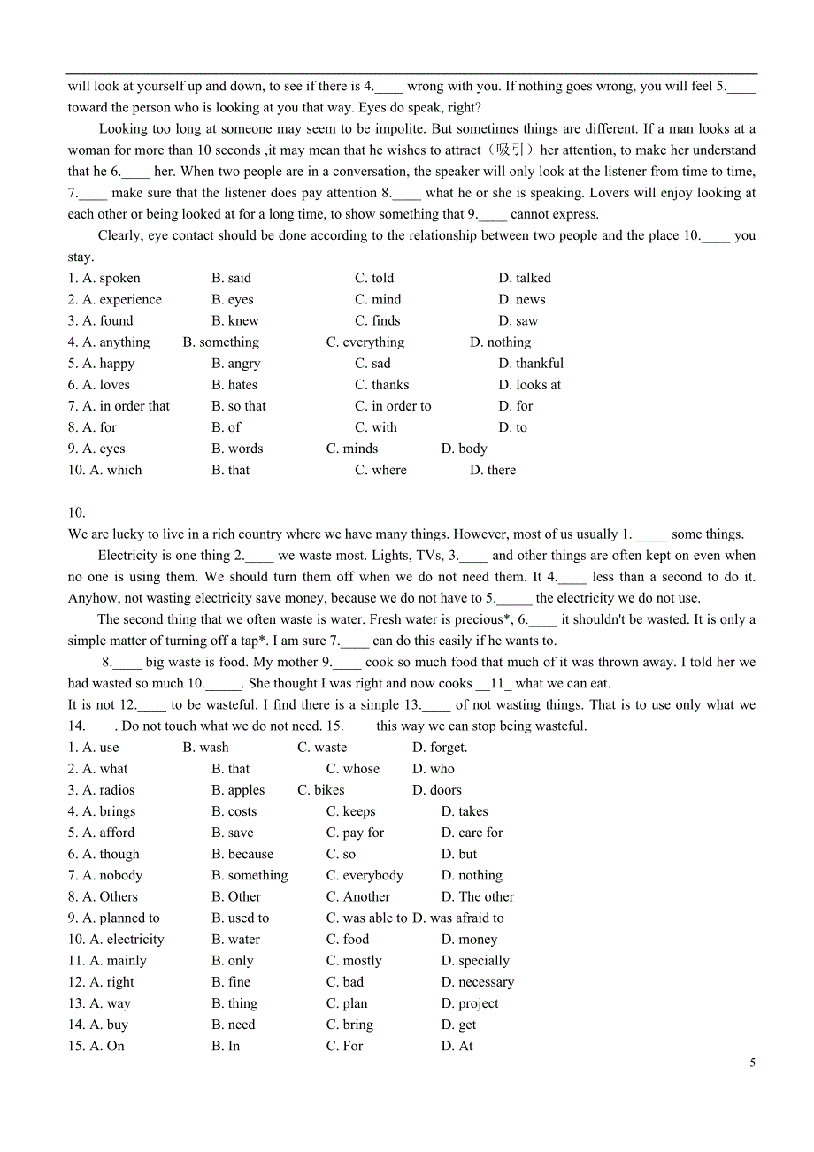 初中英语完形填空十篇(含答案).doc_第5页