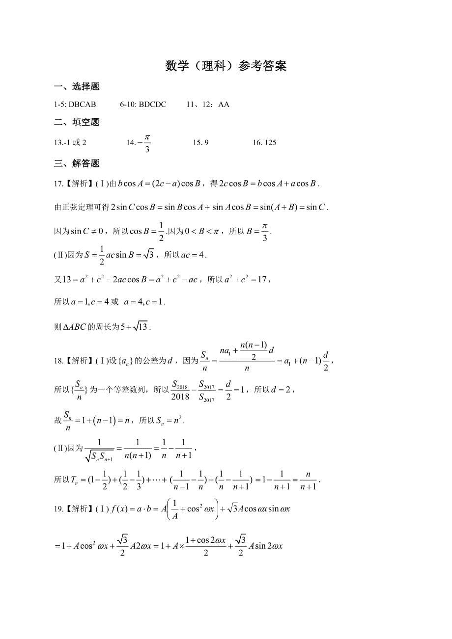 河南省全国卷2018届高中毕业班阶段性测试二理数_第5页