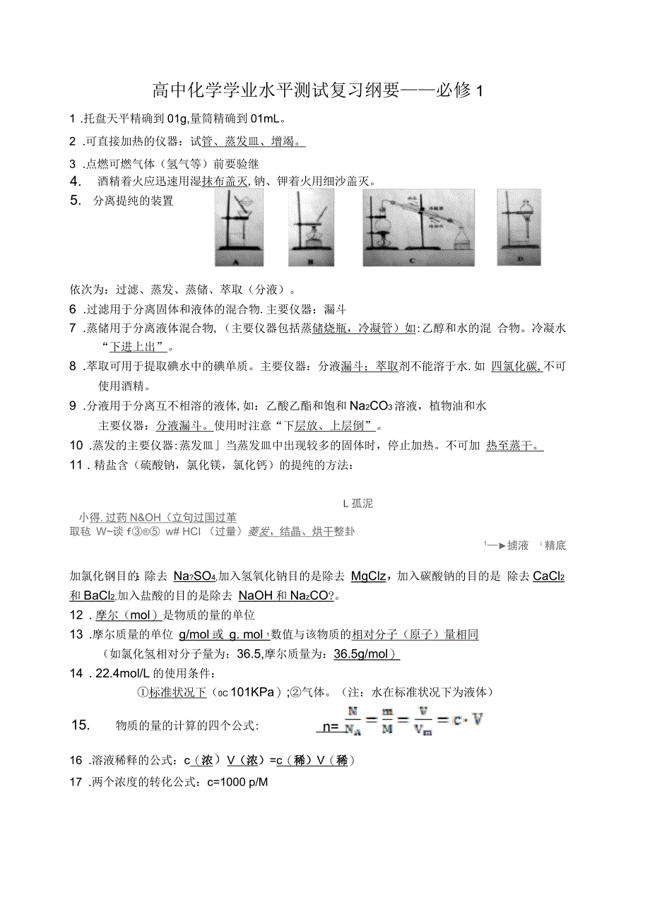 高中化学学业水平测试常考必背知识点_第1页