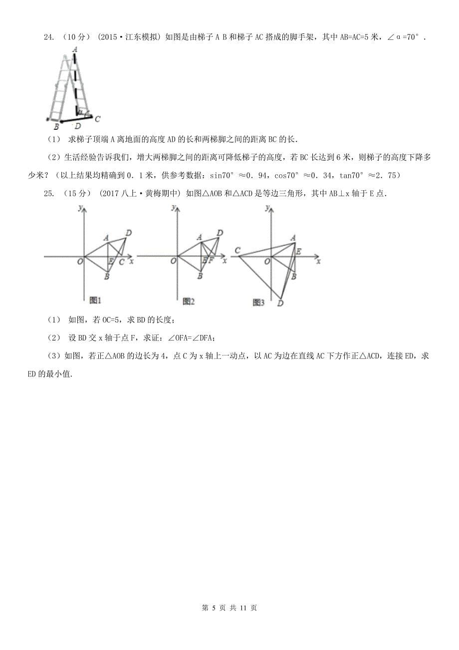 扬州市八年级上学期数学期末考试试卷_第5页