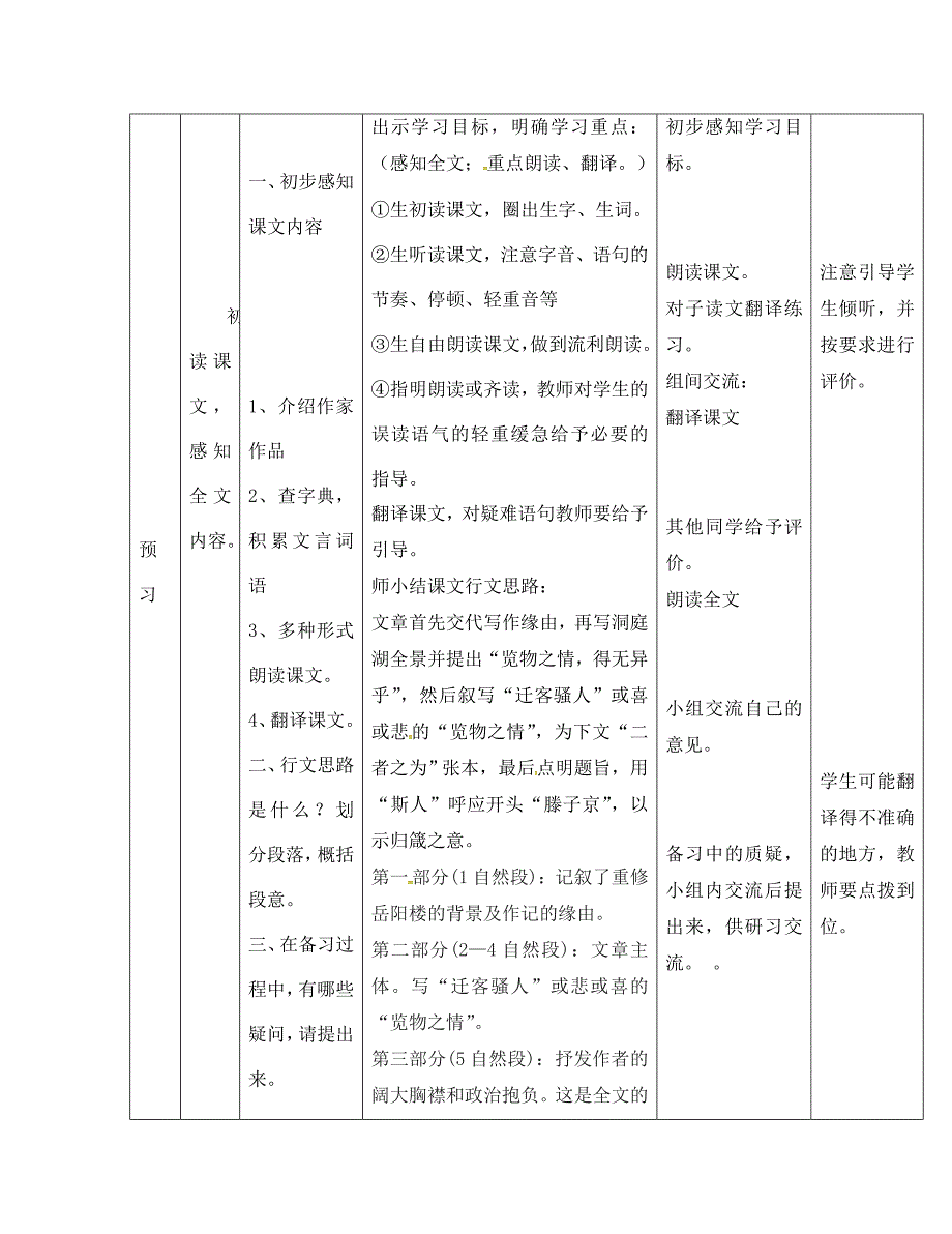 吉林省通化市八年级语文下册第六单元岳阳楼记导学案无答案新版新人教版_第4页