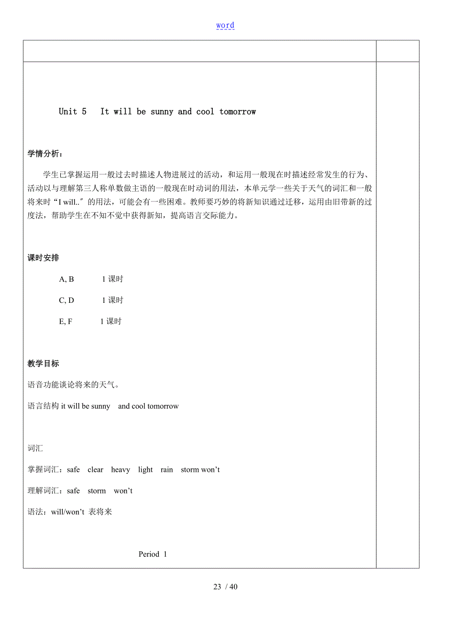 Unit 5 It will be sunny and cool tomorrow.非原创_第1页