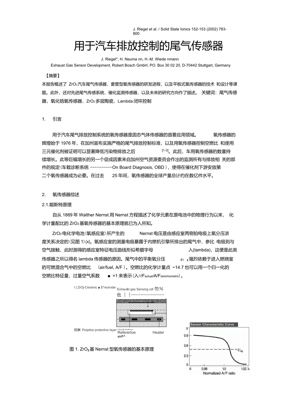 用于汽车排放控制的尾气传感器_第1页