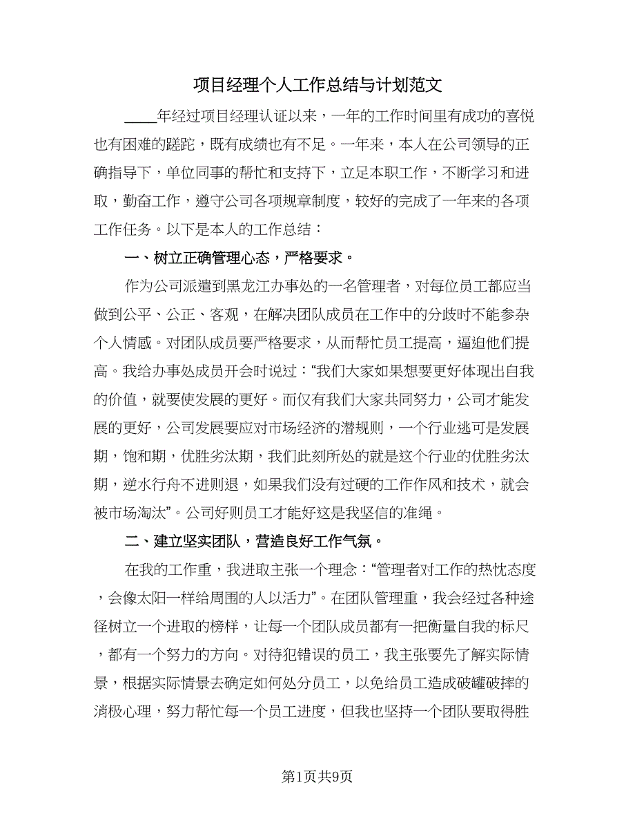 项目经理个人工作总结与计划范文（3篇）.doc_第1页