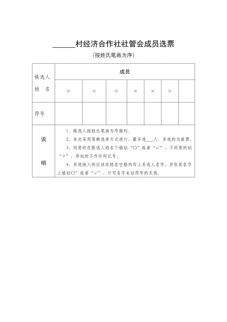 村经济合作社社管会成员选票_第1页