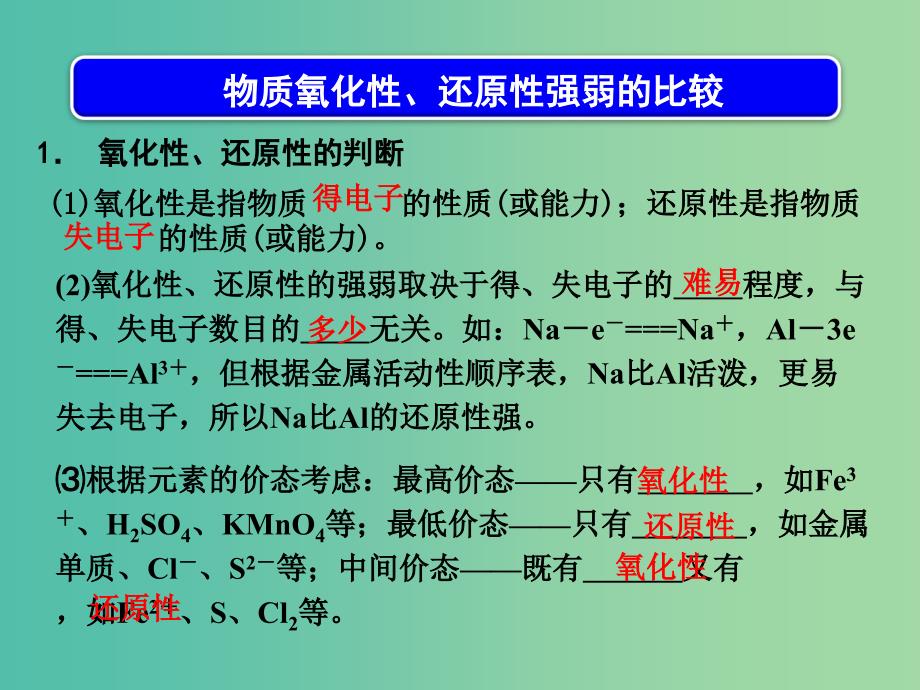 高考化学一轮复习 2.9考点强化 物质氧化性、还原性强弱的比较课件.ppt_第3页