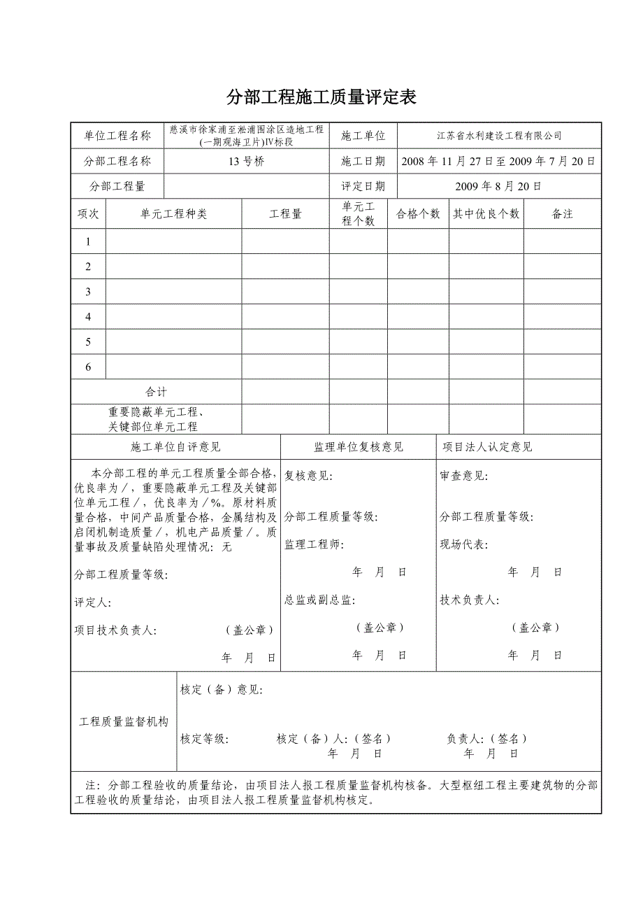 水利工程分部工程施工质量评定表_第4页