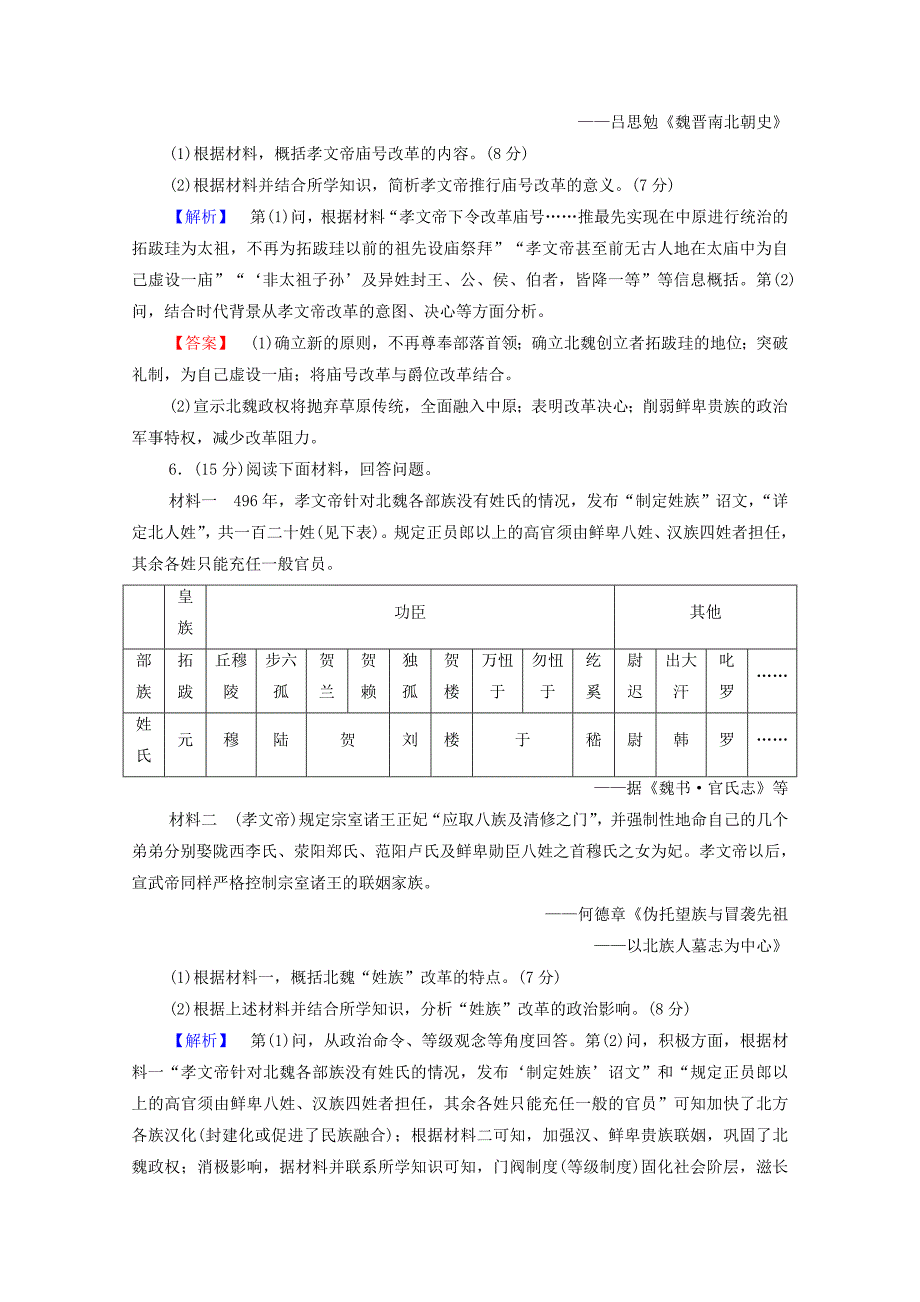 20192020学年高中历史单元测评3北魏孝文帝改革新人教版选修_第4页