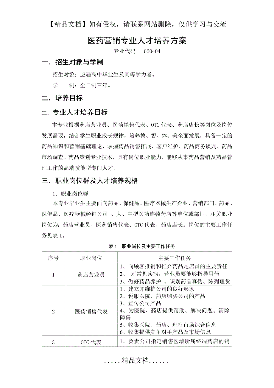 (3月20日)医药营销专业人才培养方案_第2页