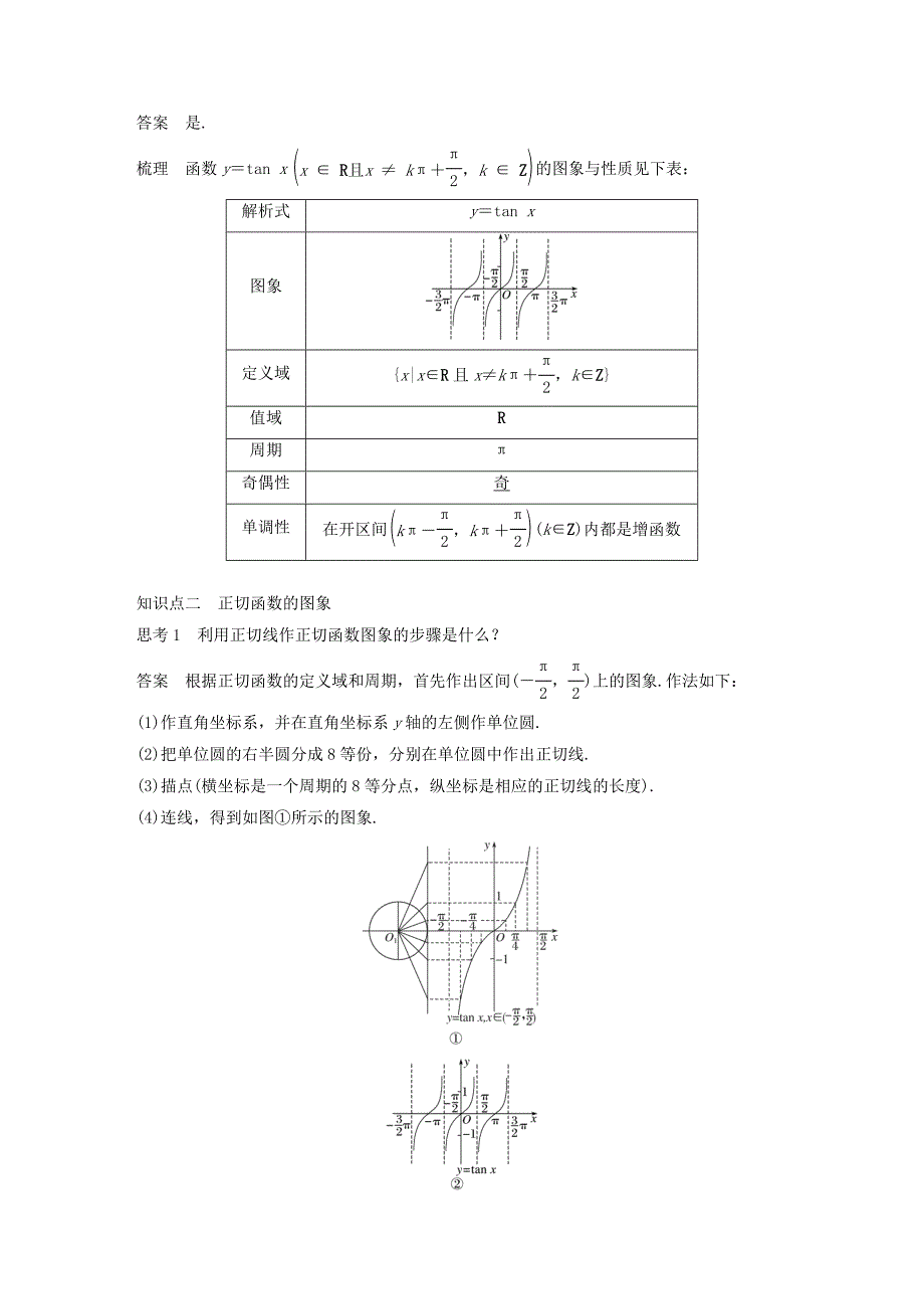 高中数学第一章三角函数1.4.3正切函数的性质与图象导学案新人教A版必修4_第2页