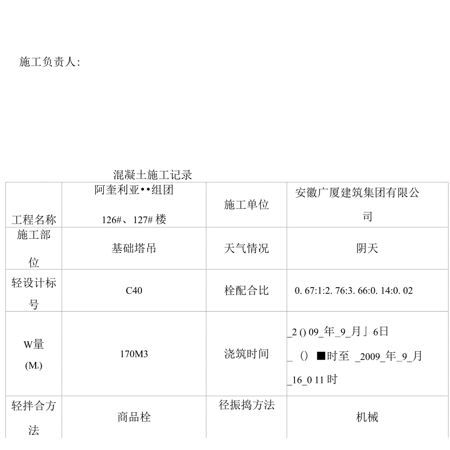 混凝土施工记录表格(完整资料)_第3页