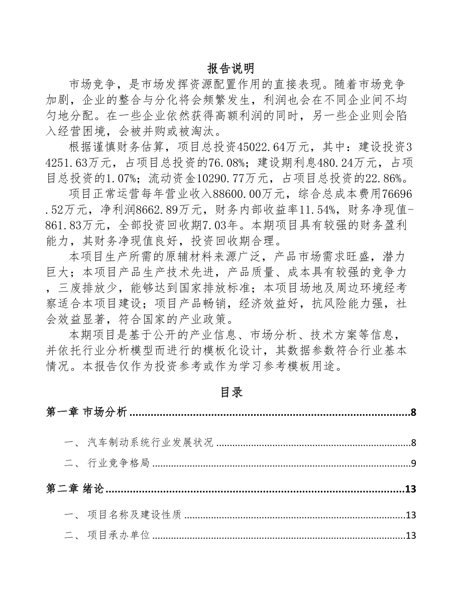 湘西汽车制动器总成项目可行性研究报告(DOC 88页)_第1页