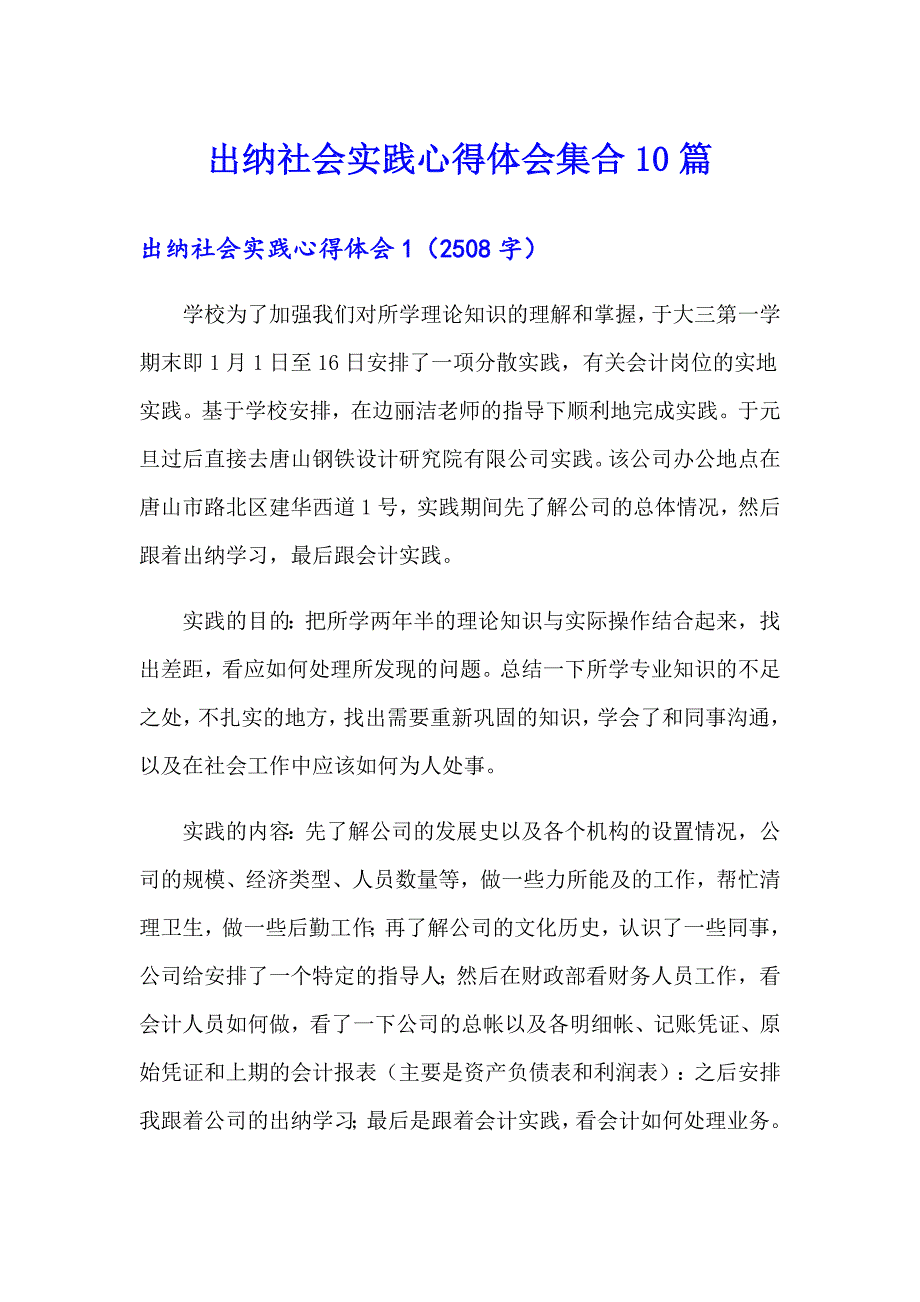 出纳社会实践心得体会集合10篇_第1页