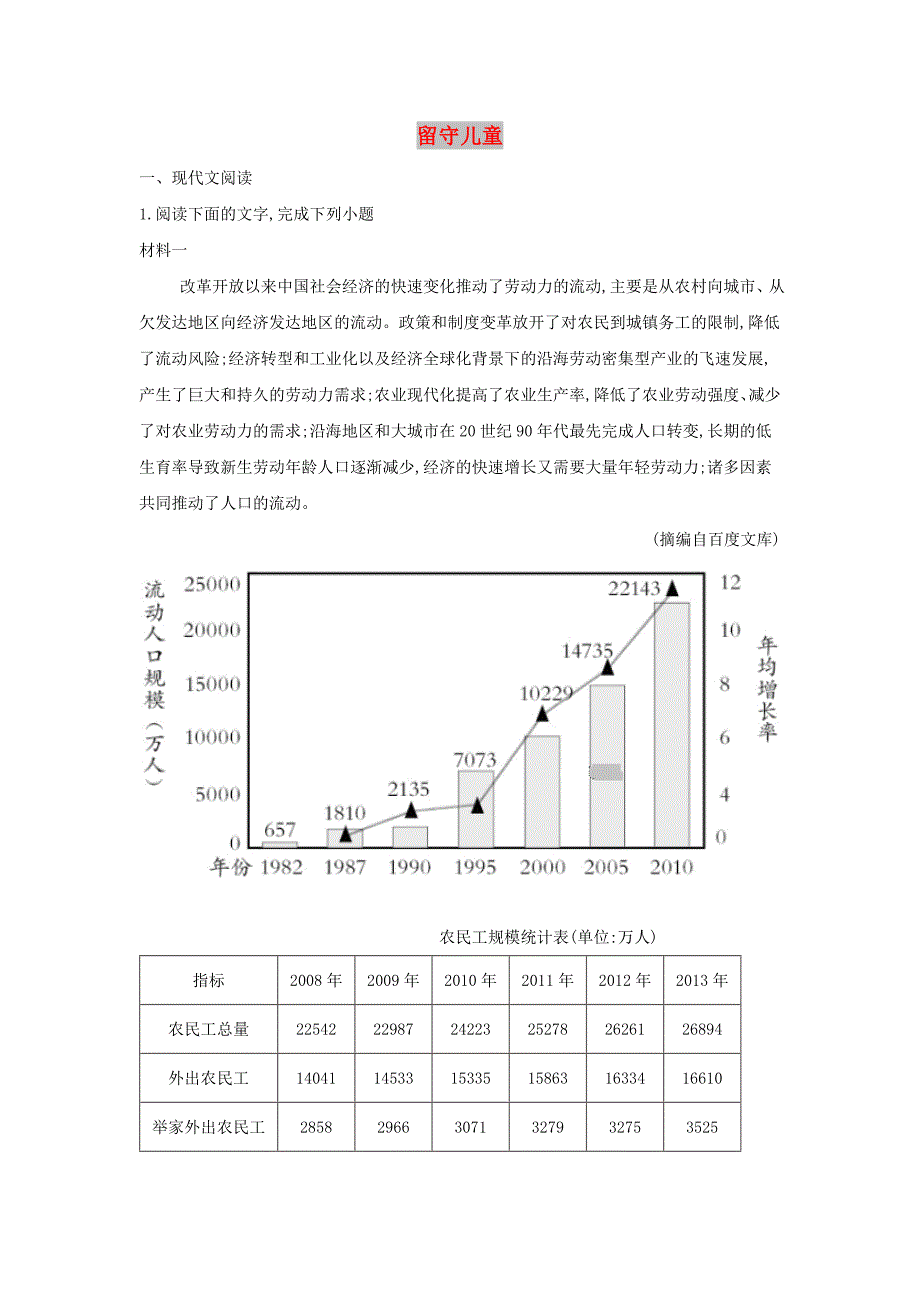 2019年高考语文一轮复习 时事热点试题集锦8 留守儿童.doc_第1页