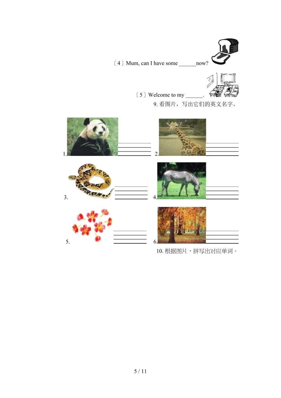 小学四年级北师大上学期英语看图写单词专项易考题_第5页