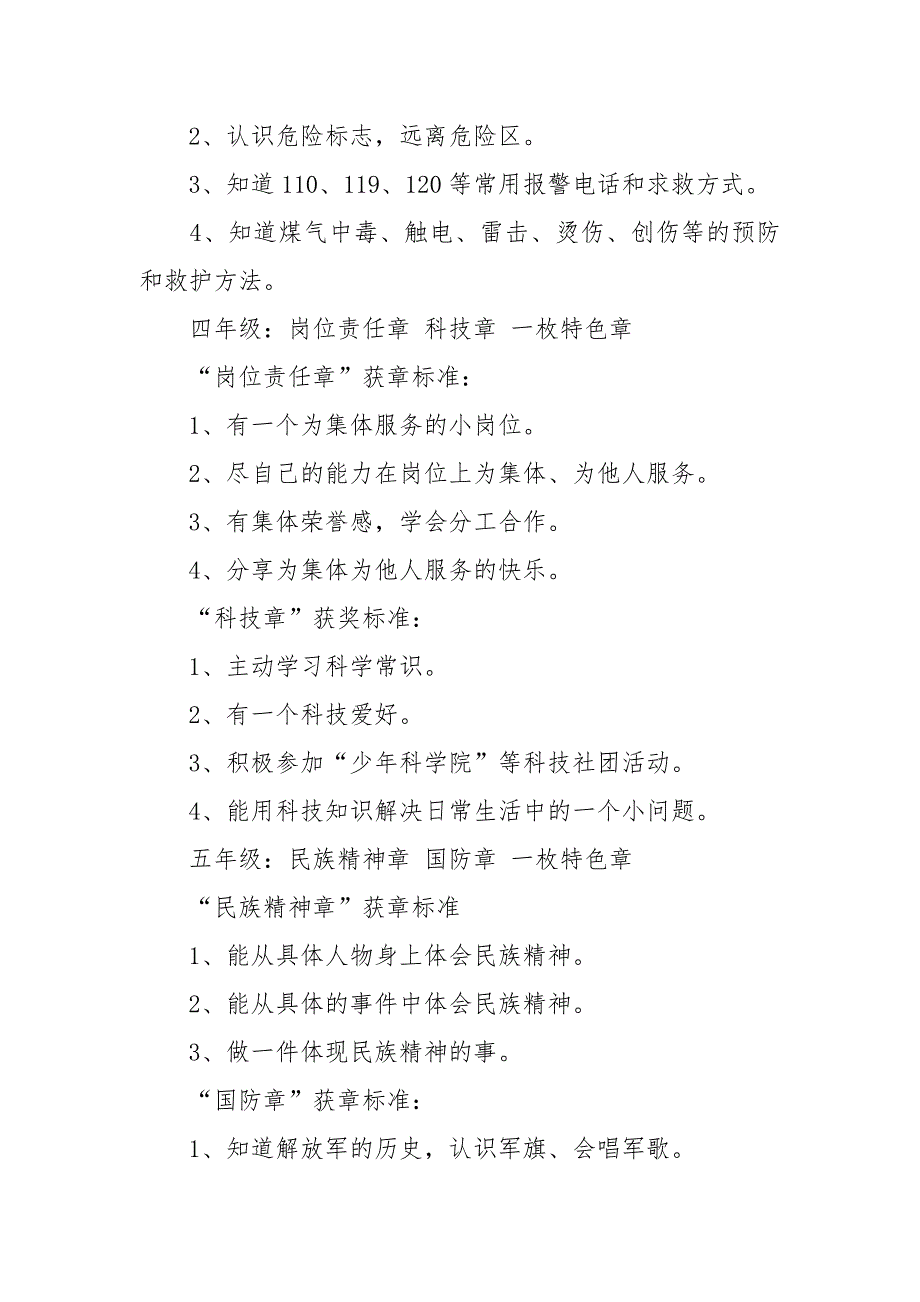 小学少先队雏鹰争章活动实施方案_第5页