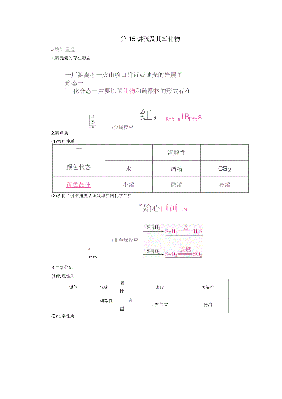 高考化学一轮复习第15讲硫及其氧化物学案_第1页