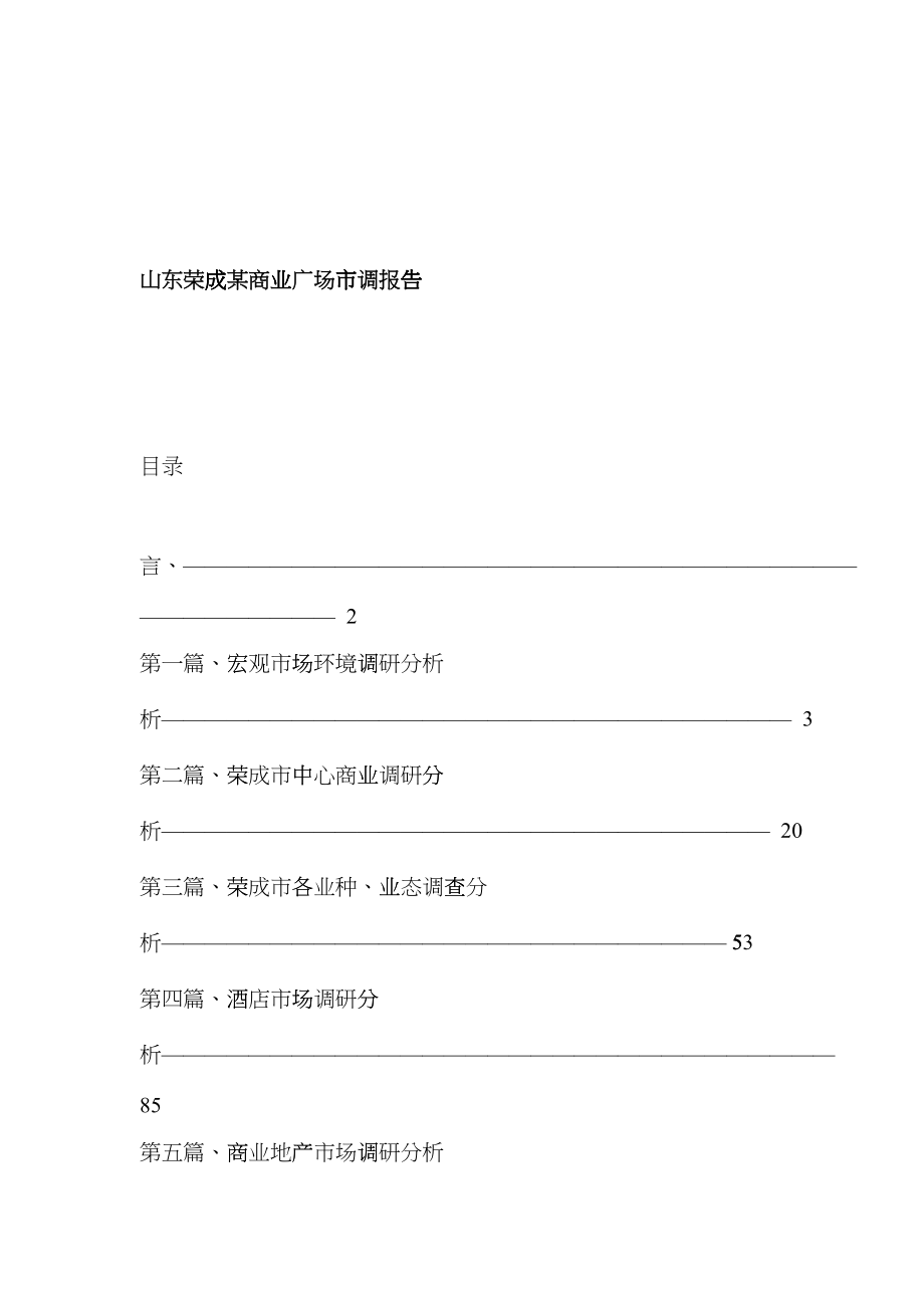 山东荣成某商业广场市调报告分析_第1页