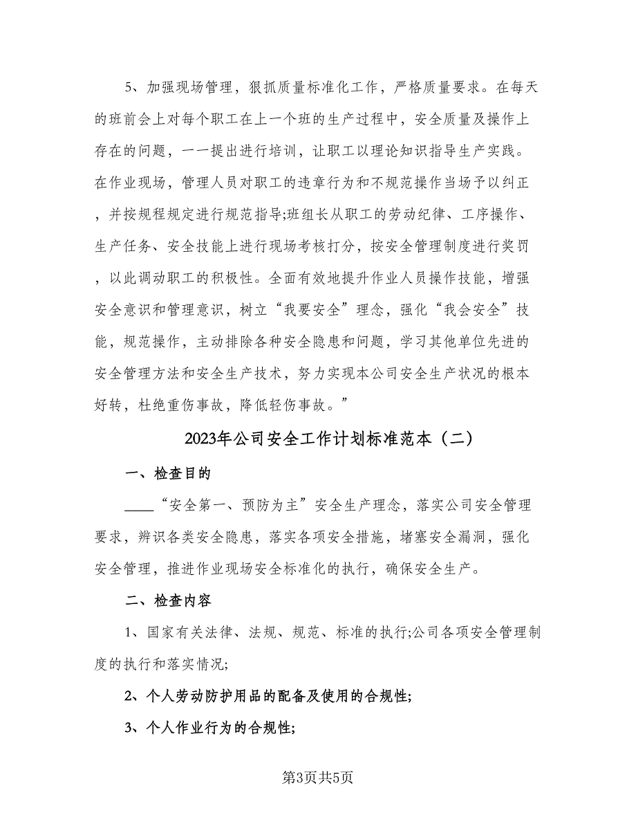 2023年公司安全工作计划标准范本（二篇）_第3页