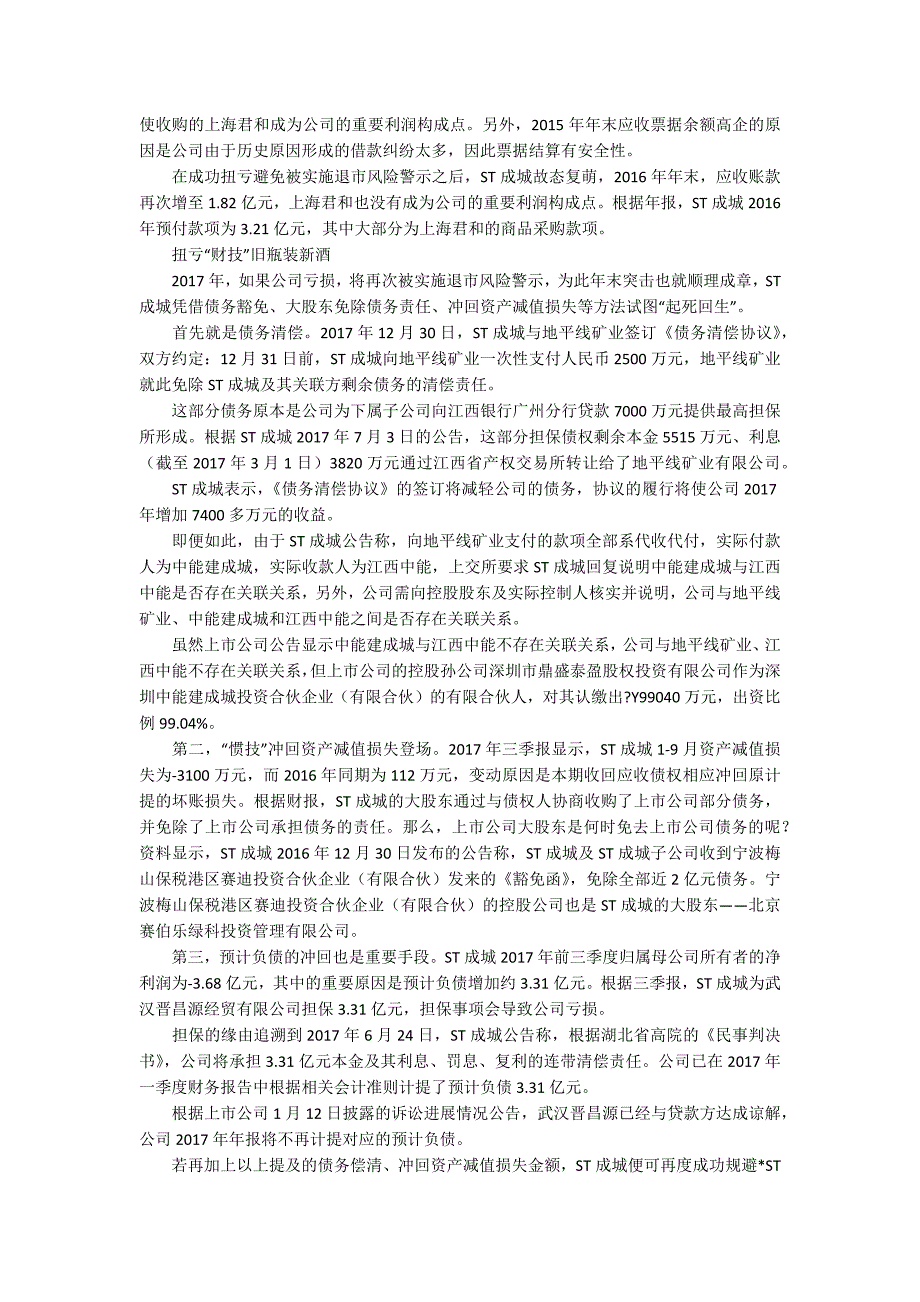 ST成城“花式”扭亏疑点多3200字_第2页