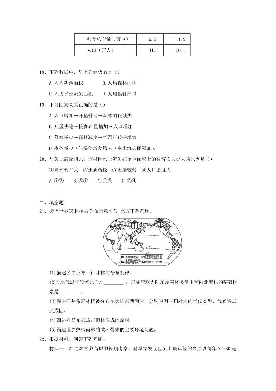 2012届高考地理一轮复习试题：第36课时雨林的开发和保护-以热带雨林为例_第5页