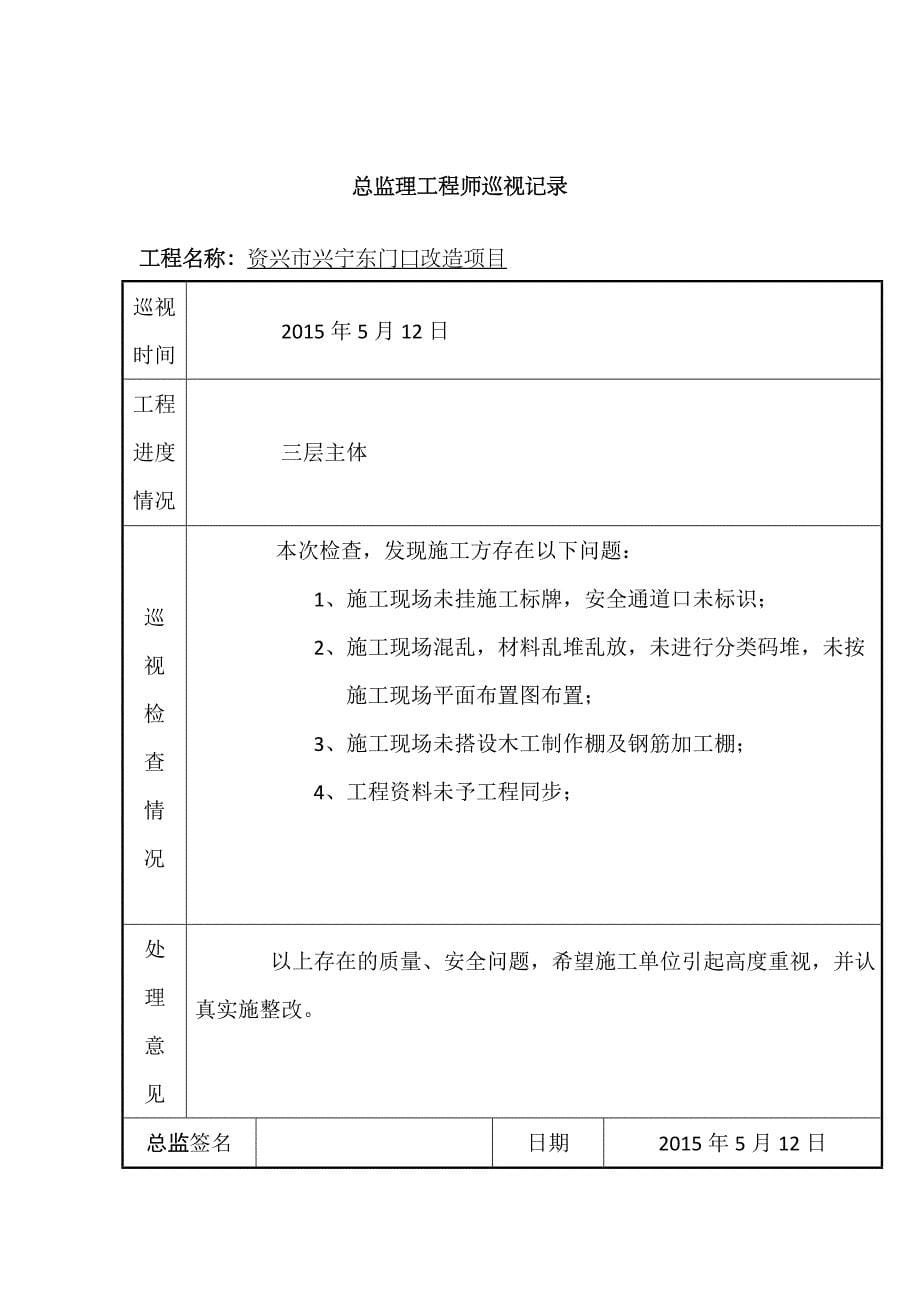 2023年总监理工程师巡视记录_第5页