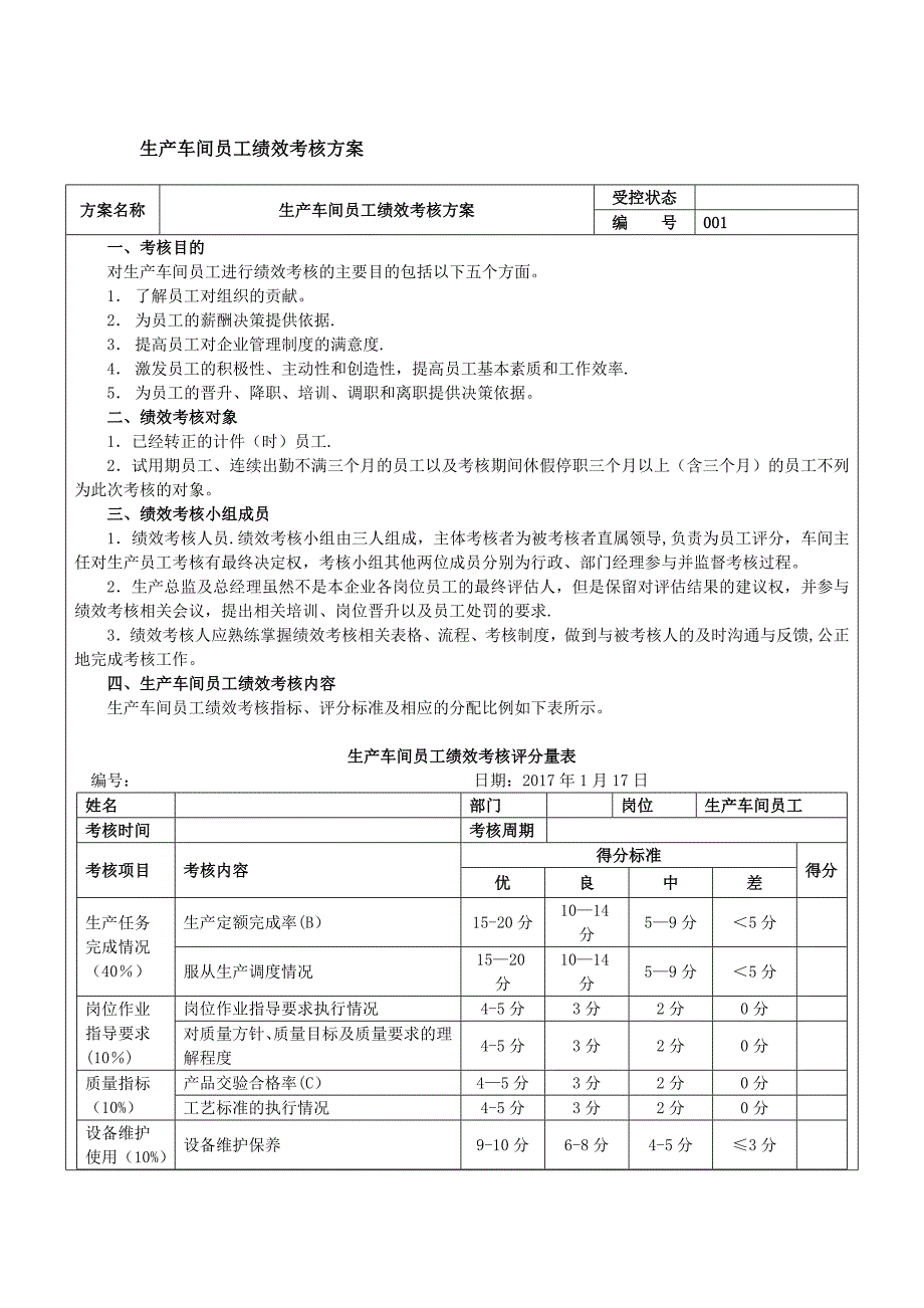 生产车间工人绩效考核方案39008试卷教案.doc_第1页