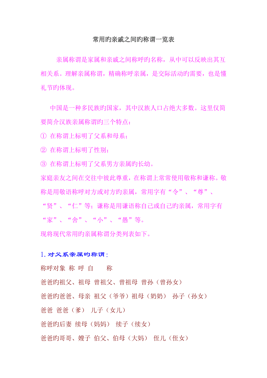 常用的亲戚之间的称谓一览表_第1页