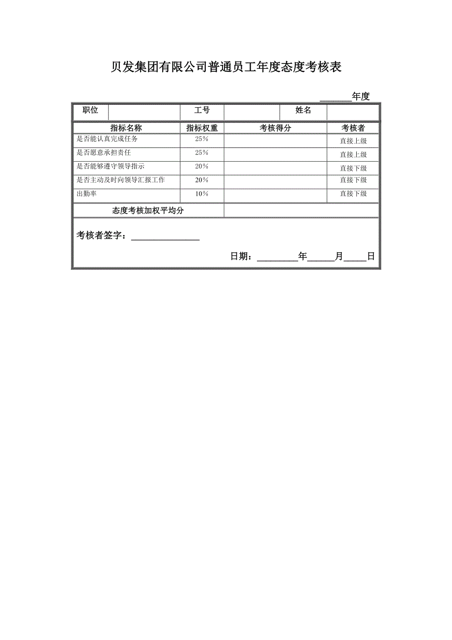 宁波贝发集团有限公司普通员工年度考核用表_第3页