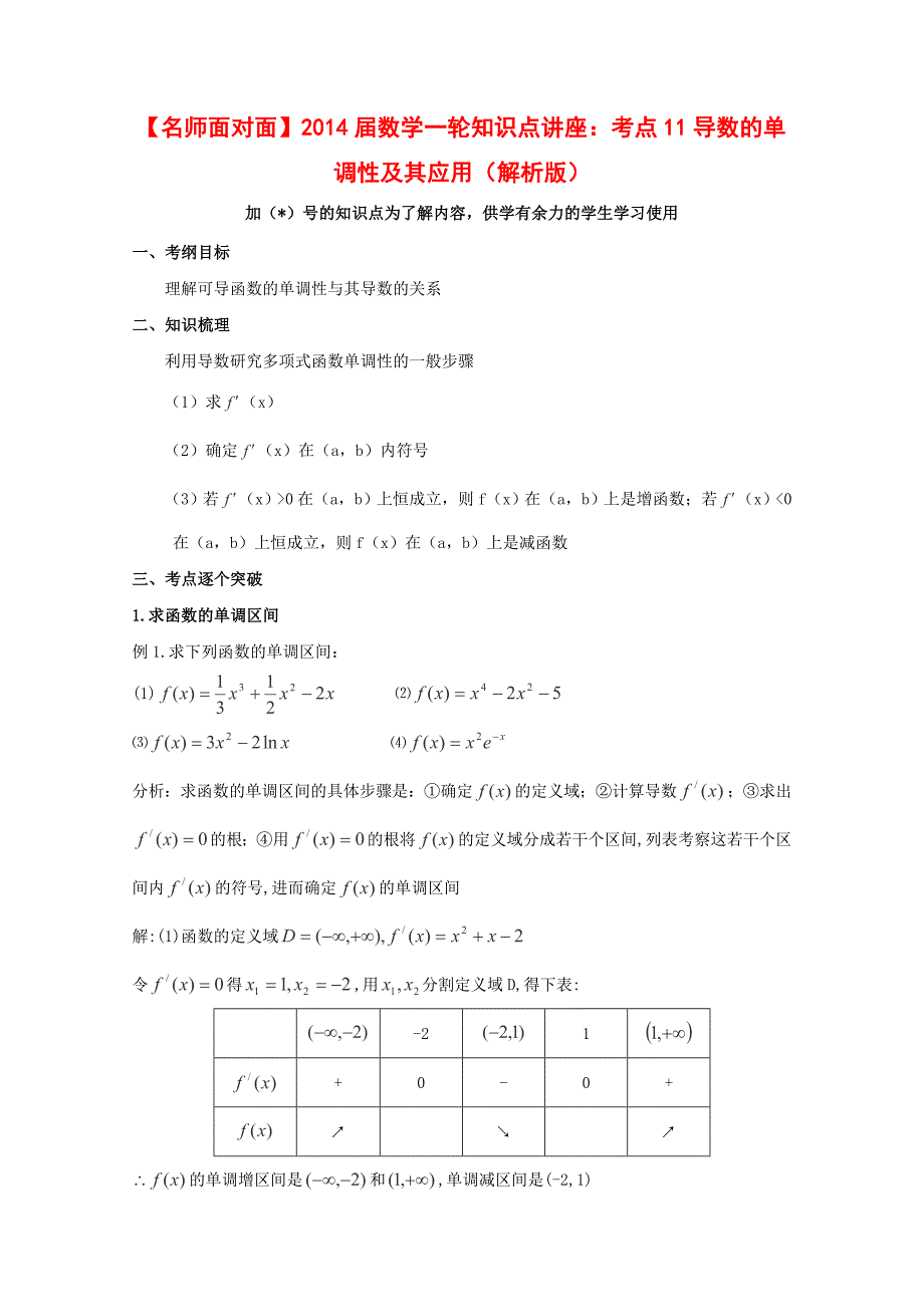 高考数学理一轮知识点专题讲座：导数的单调性及其应用含答案_第1页