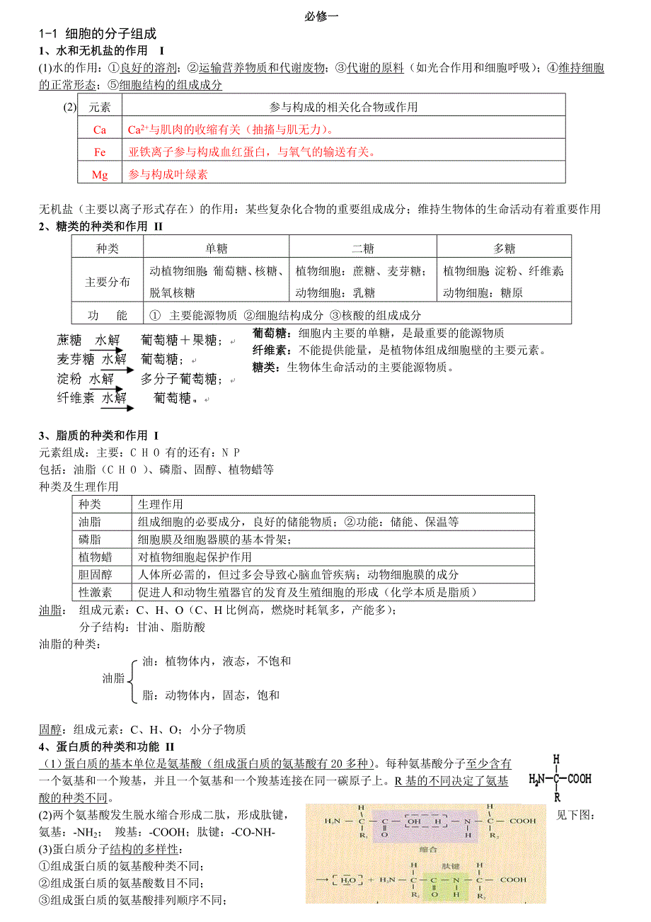 浙教版高中生物必修1知识点最新整理_第1页