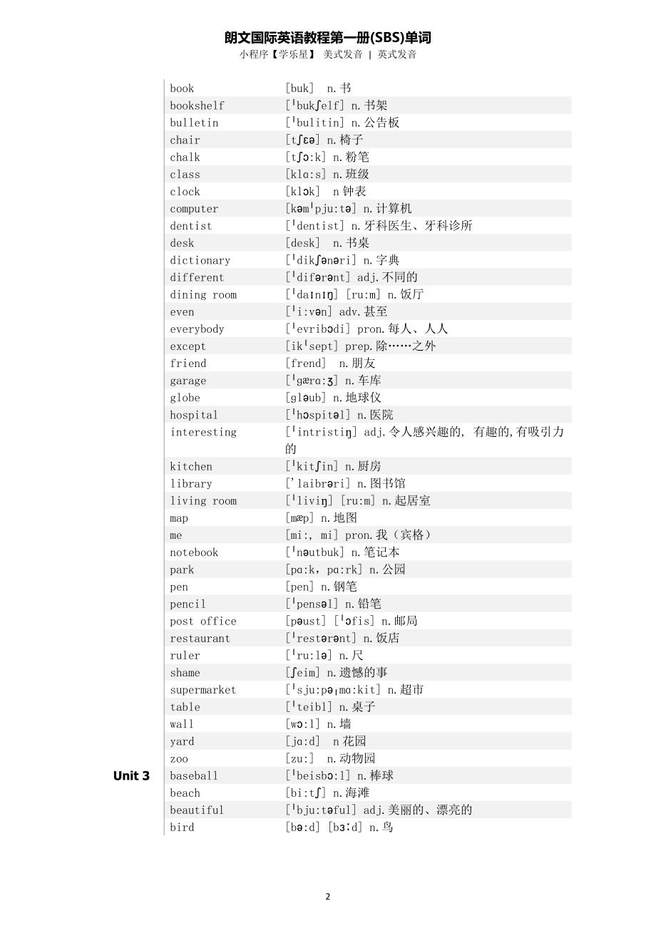 朗文国际英语教程(SBS)第一册单词含音标.docx_第2页