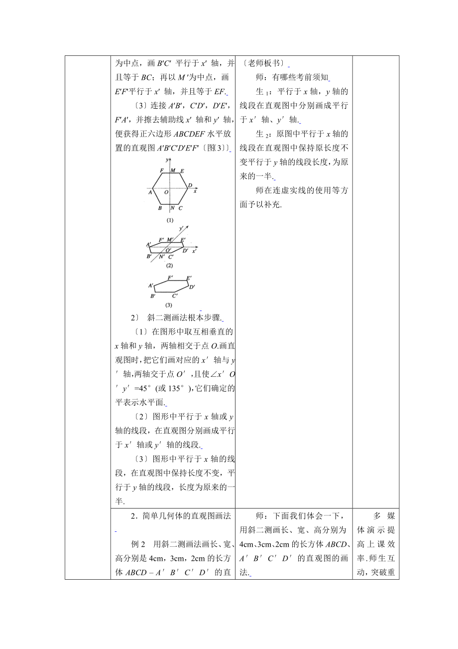 [教案精品]新课标高中数学人教A版必修二全册教案1.2.2空间几何体的直观图_第2页