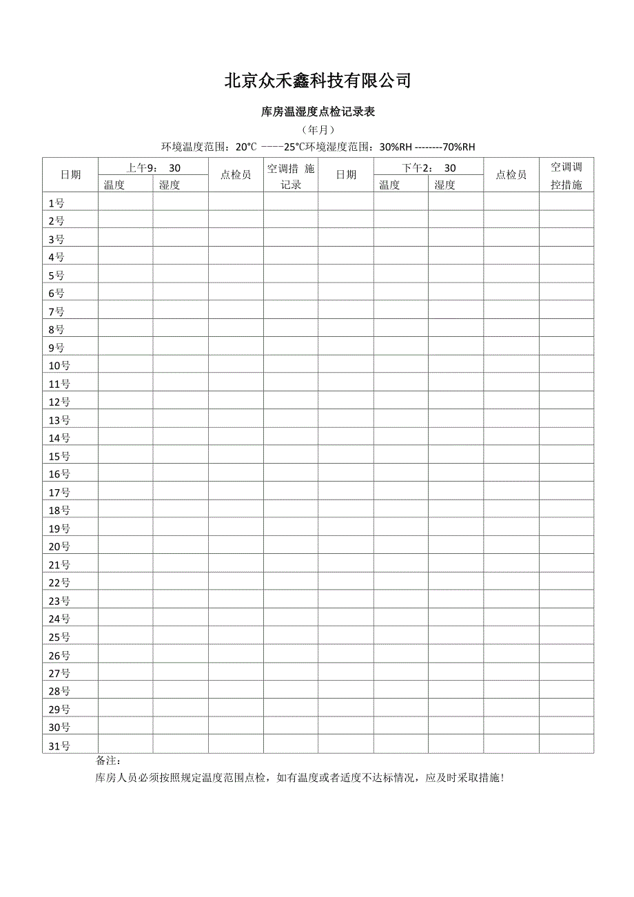 库房温湿度点检表_第1页