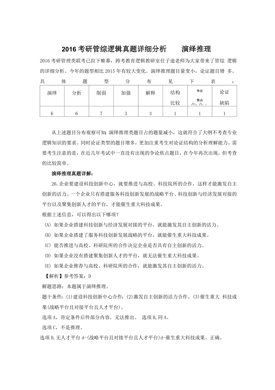 2016考研管综逻辑真题详细分析——演绎推理_第1页