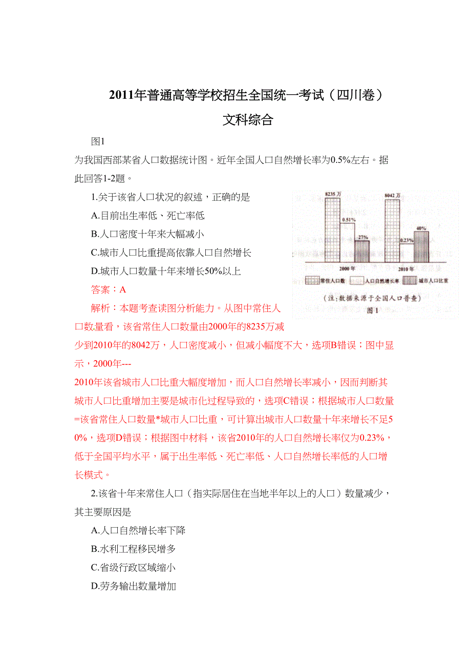 地理高考真题——文综地理四川卷解析版_第1页