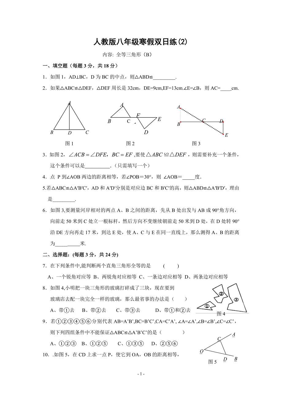 八年级寒假双日练(2) 全等三角形(B).doc_第1页