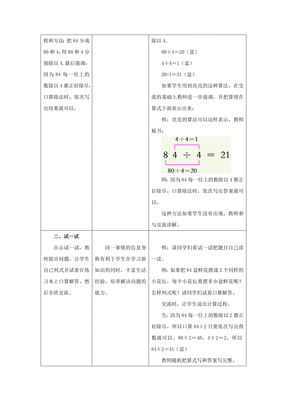 2022年三年级数学上册 第4单元 两、三位数除以一位数（口算两位数除以一位数）教学设计 冀教版_第2页