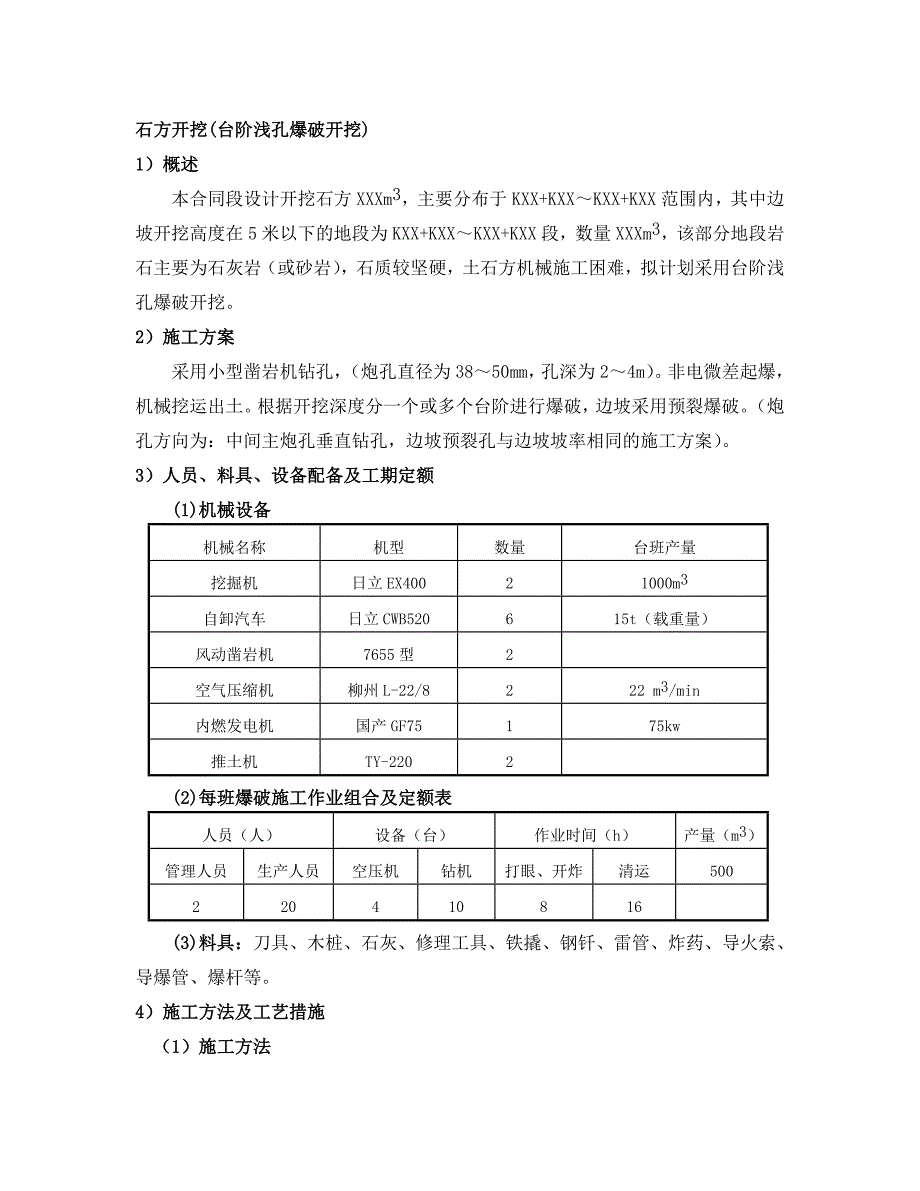 石方开挖(台阶浅孔和深孔爆破开挖)施工方案_第1页